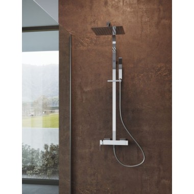 Colonna doccia con soffione quadro e miscelatore meccanico cromo
